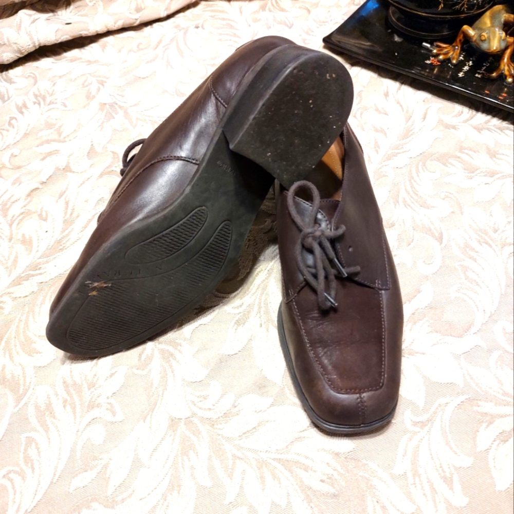 🐿️🍂🐿️Fab Vintage 90s Chocolate Brown Genuine Leather Suede Oxfords - 7.5M - Picture 9 of 10